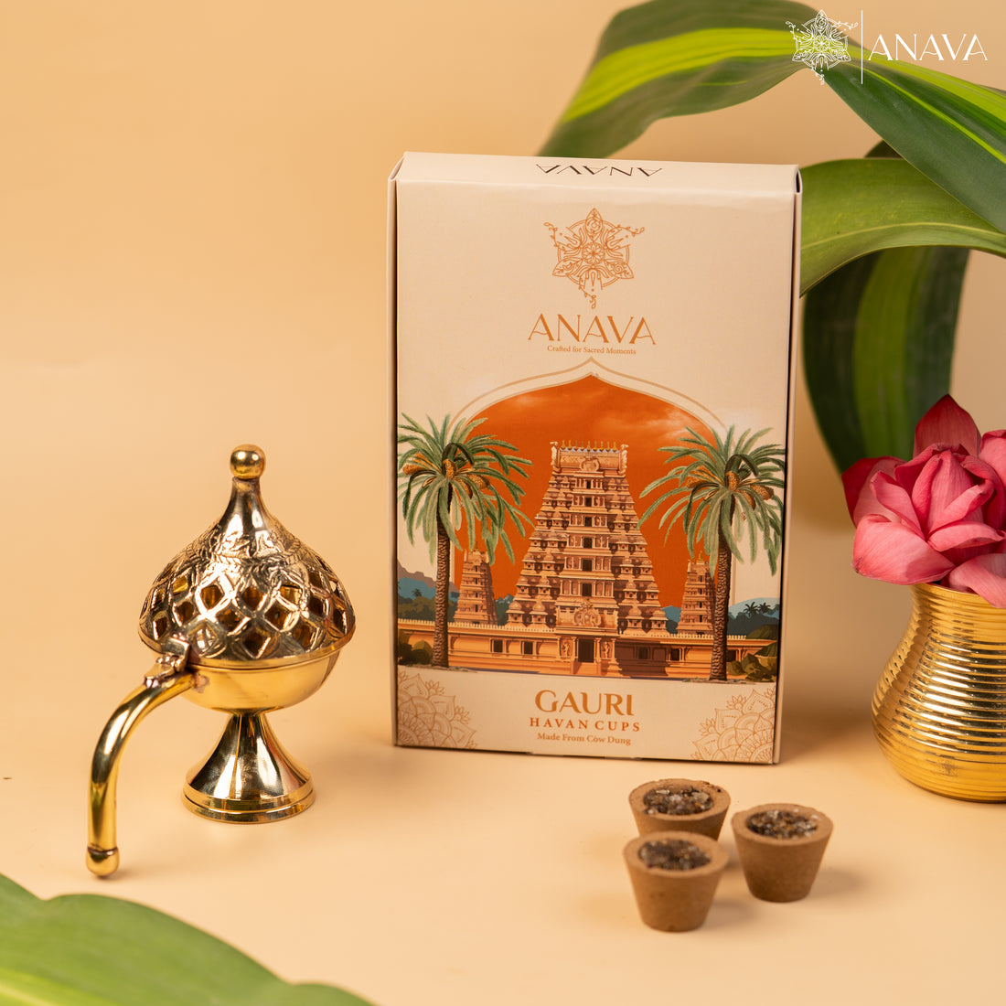 Handmade Havan Cups Set-Golden Brass Dhuni for Divine Worship