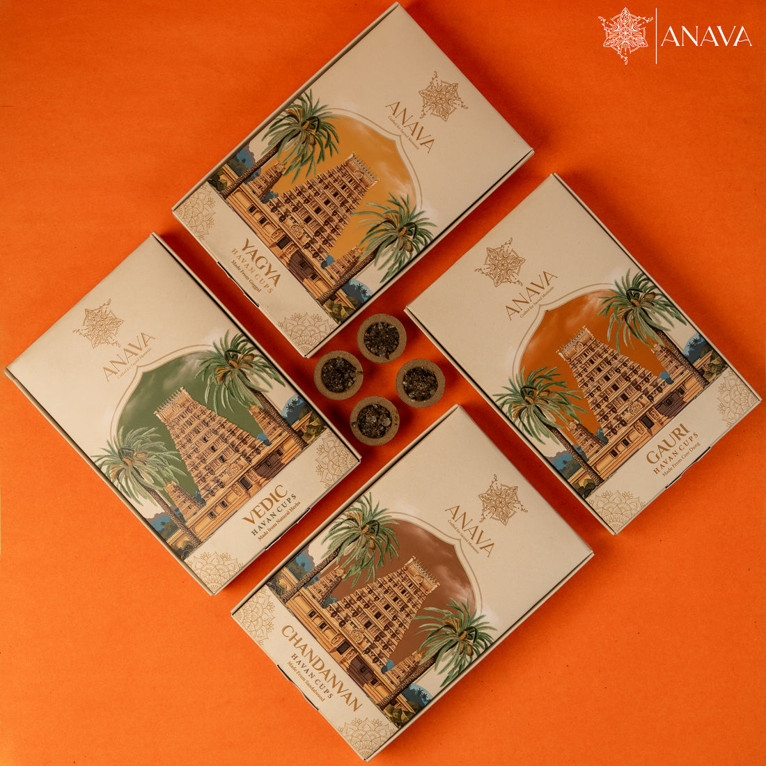 Ritual Havan Cups Combo Pack-Sandalwood, Cow Dung, Guggal & Natural Herbal Blend