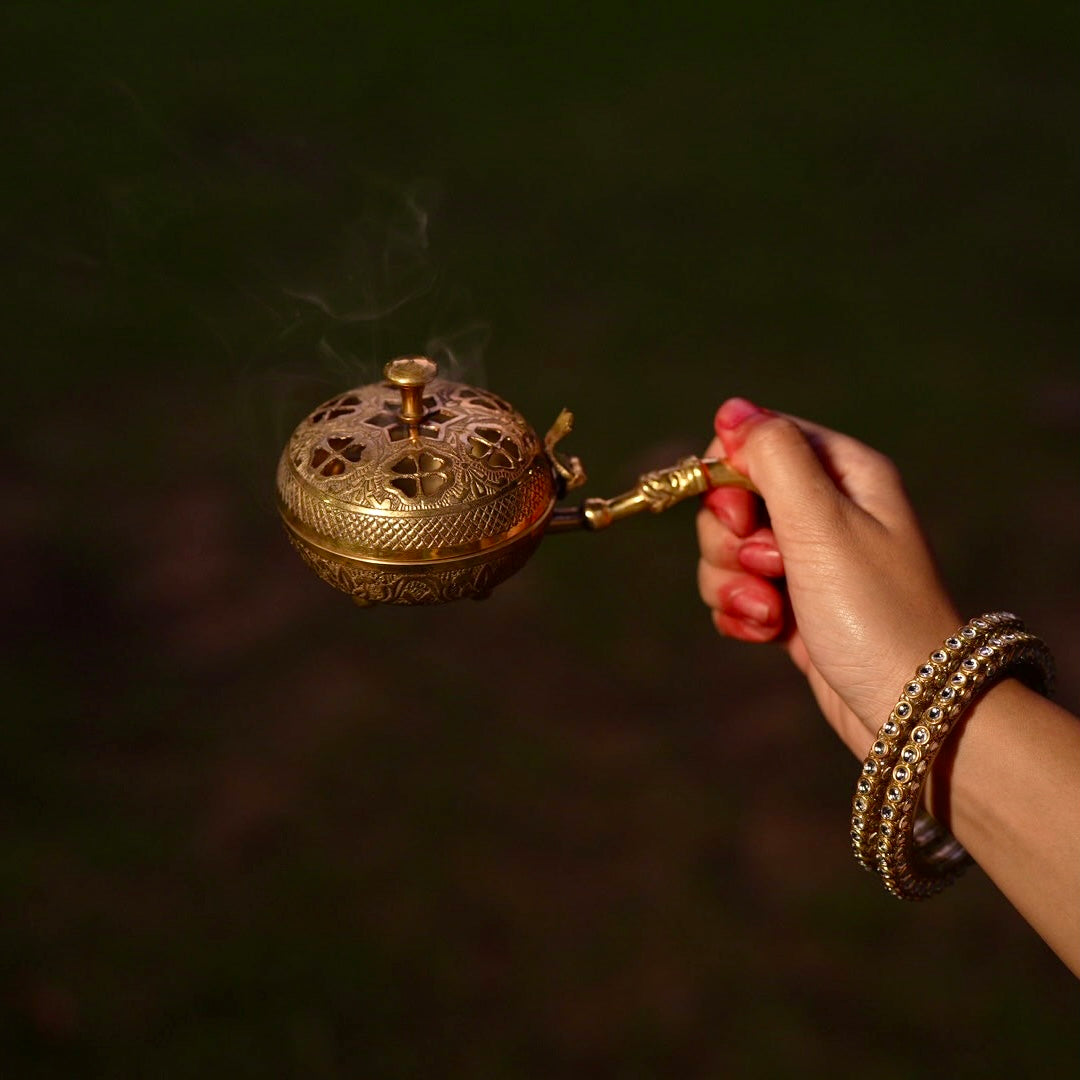 Exquisite Brass Handheld Dhoop Burner – Perfect for Puja & Rituals