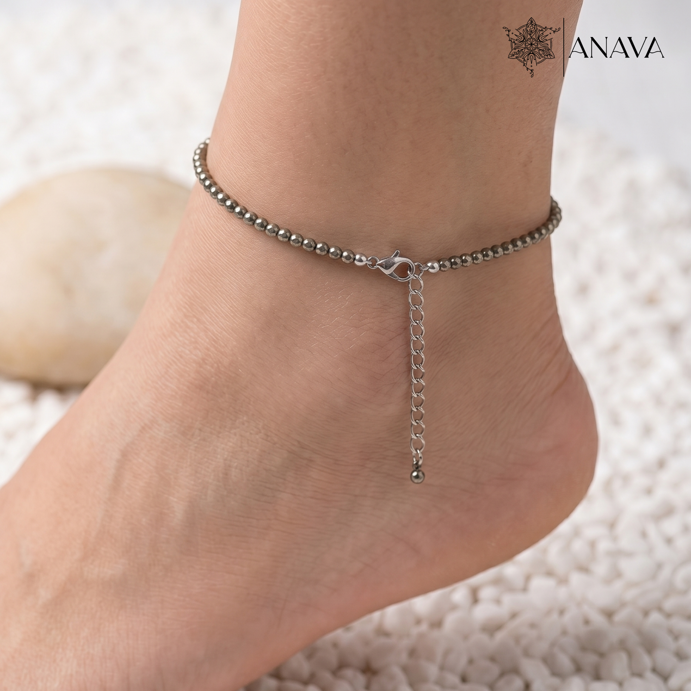 Pure Pyrite Faceted Anklet | Handcrafted Energy Jewellery | Lab Certified