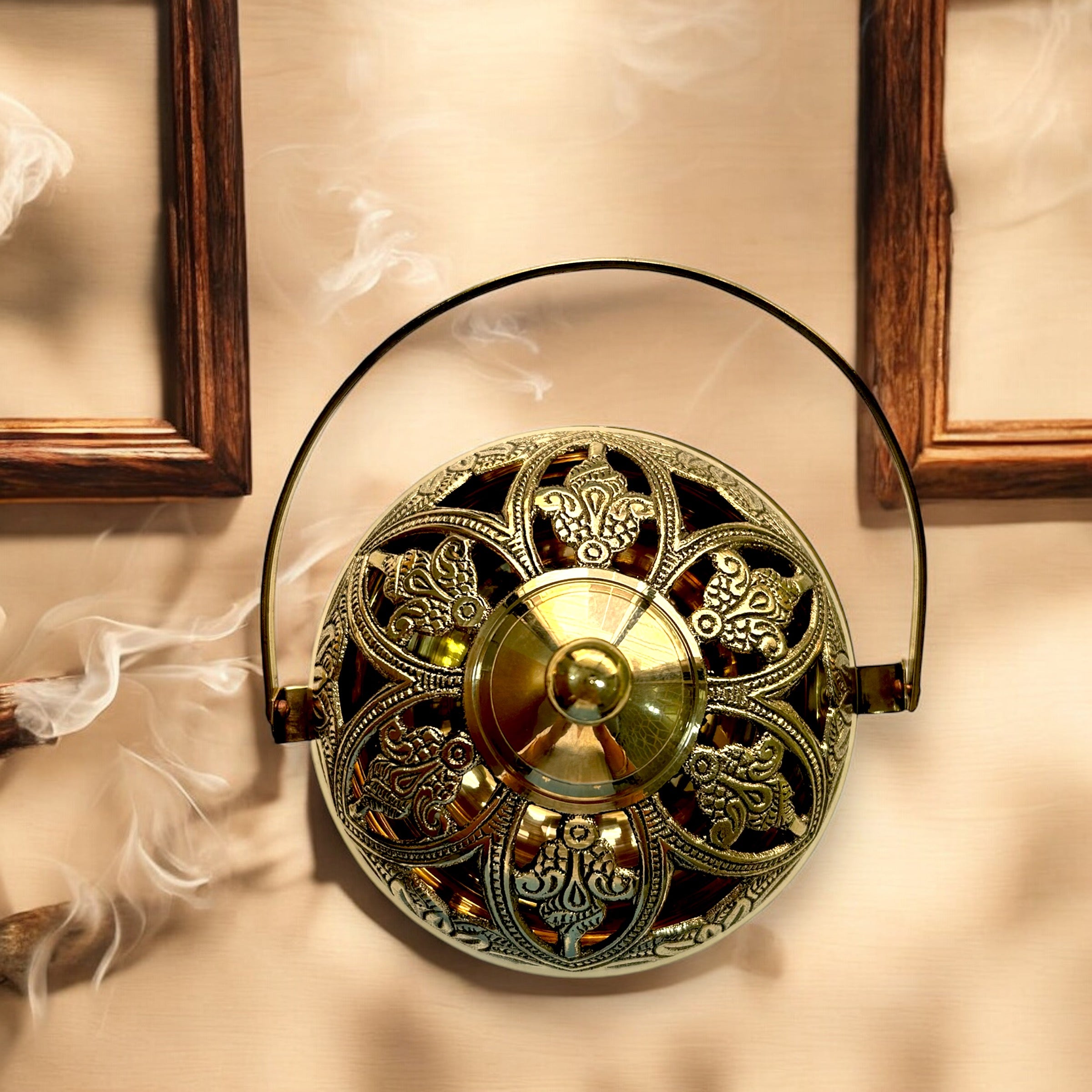 Temple Style-Ornate Brass-Hanging Incense Burner