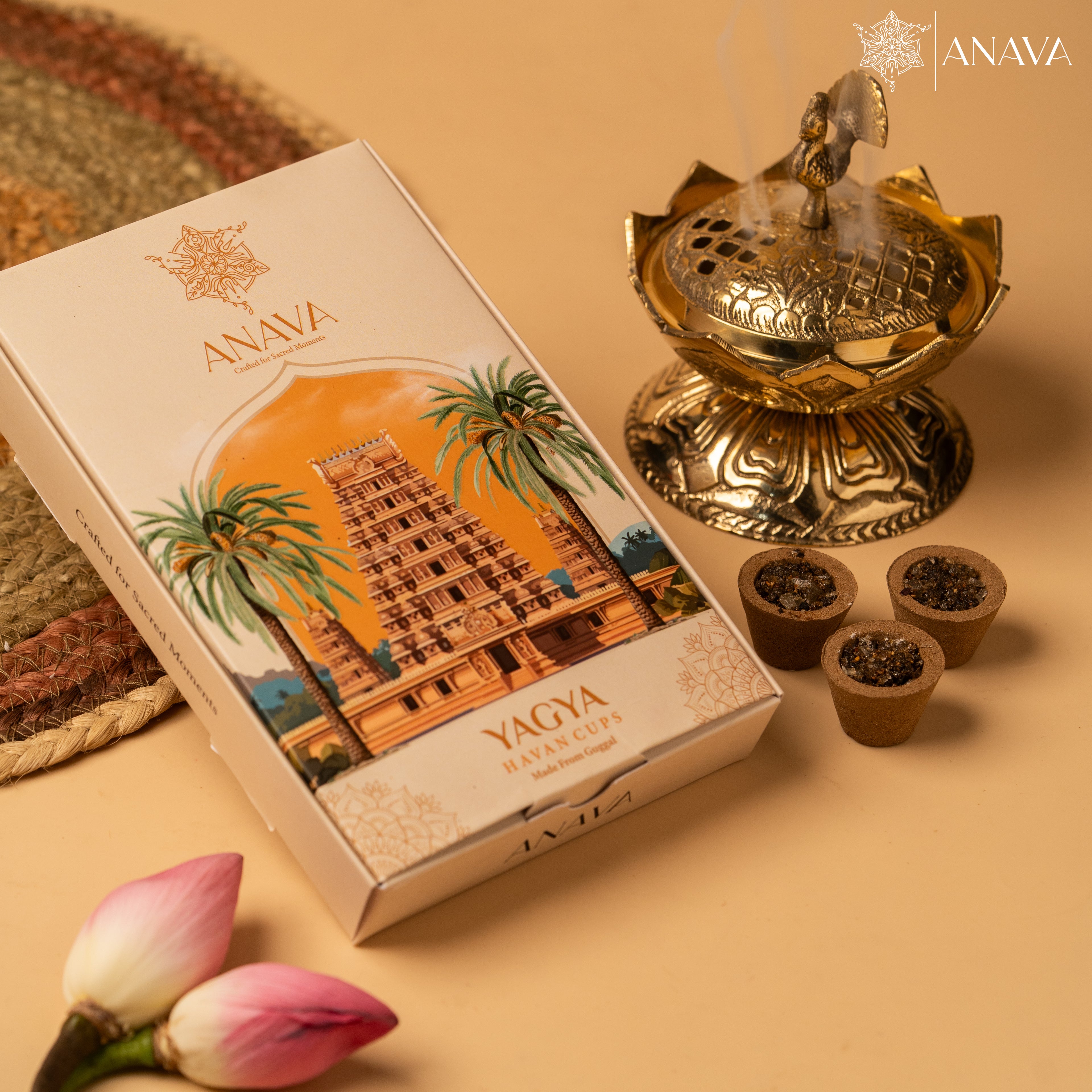 Aroma Havan Cups Set-Peacock Brass Dhuni for peace & Meditation