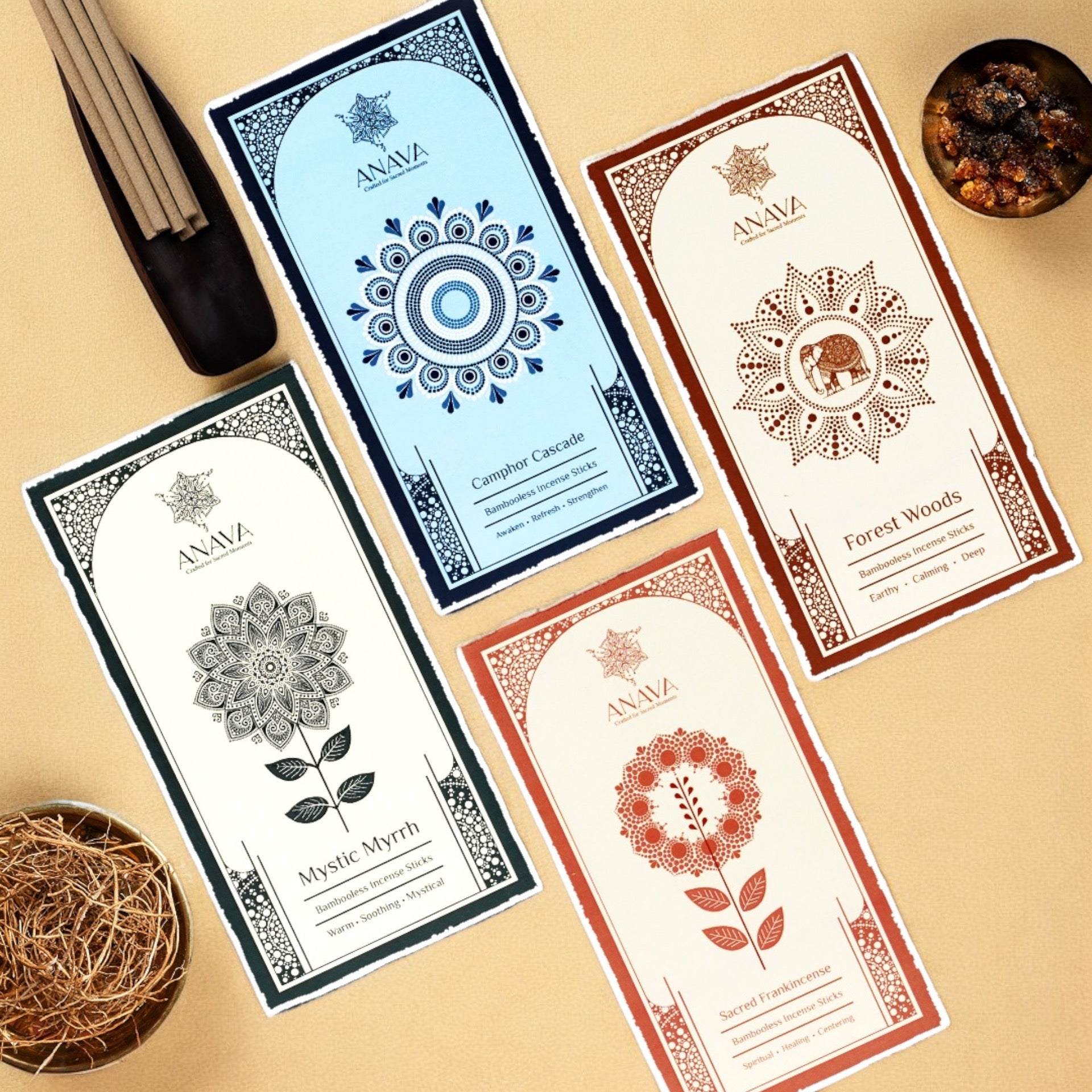 Nirvana Essence Set Bambooless Incense Sticks –Pack Of 4 (160 Dhoop Sticks) + 4 Free Stands