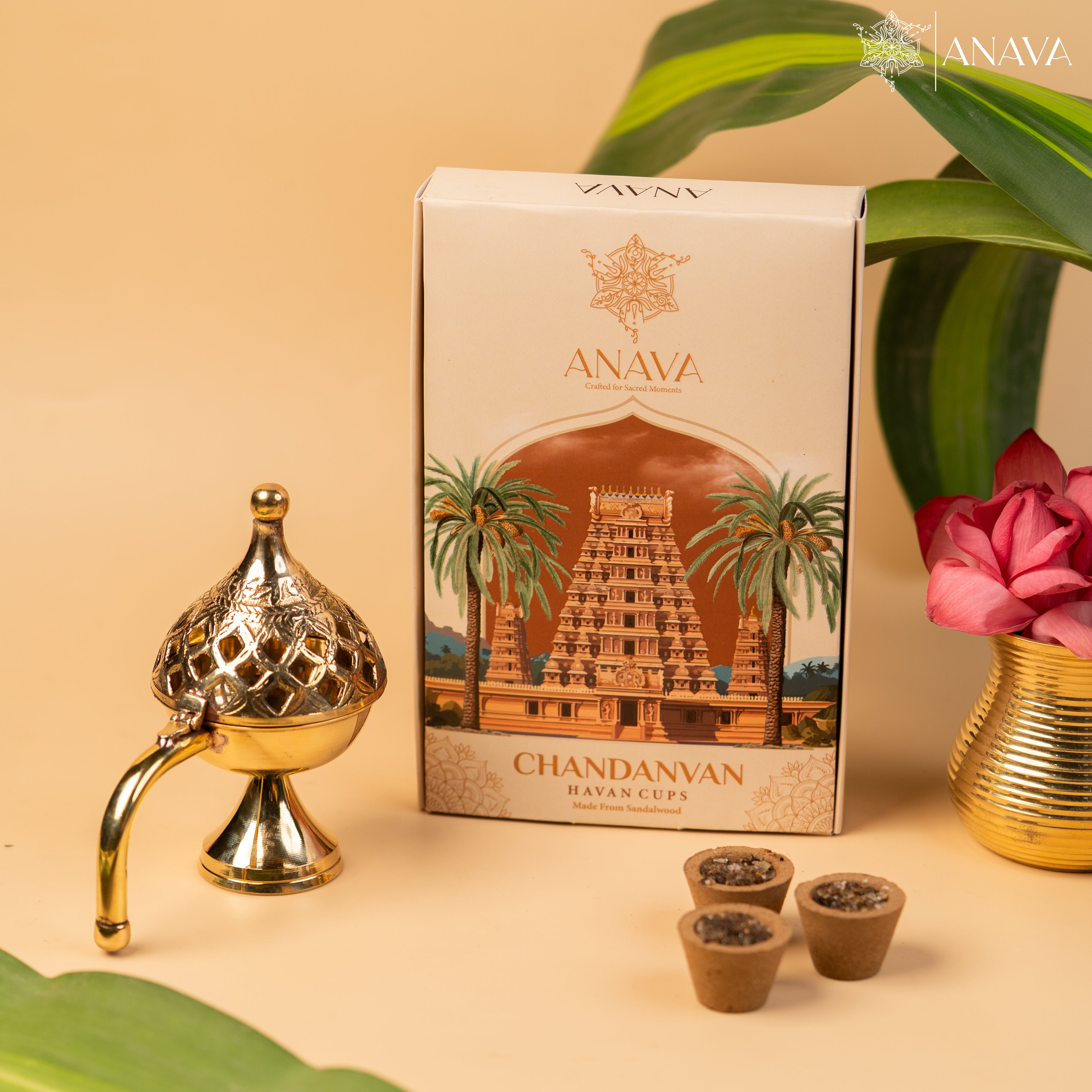 Golden Dome Brass Dhuni Ritual Set – 14 Havan Cups + Dhuni (Choose Your Havan Cup Pack)