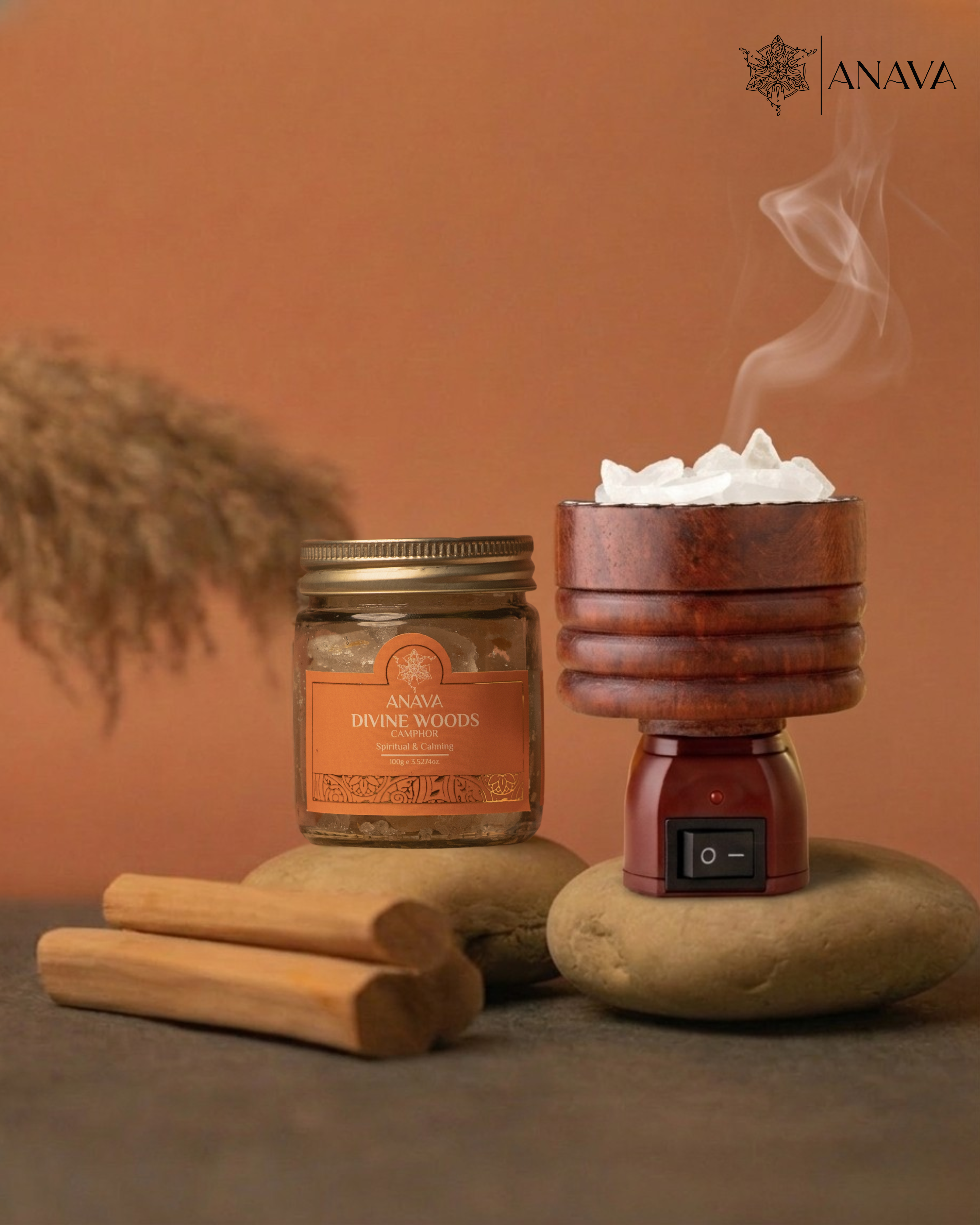 Node Plug-in Camphor Diffuser Set - Combo Pack (Electric Burner + Rose/Sandalwood/Vanilla Camphor Blend-50gm)