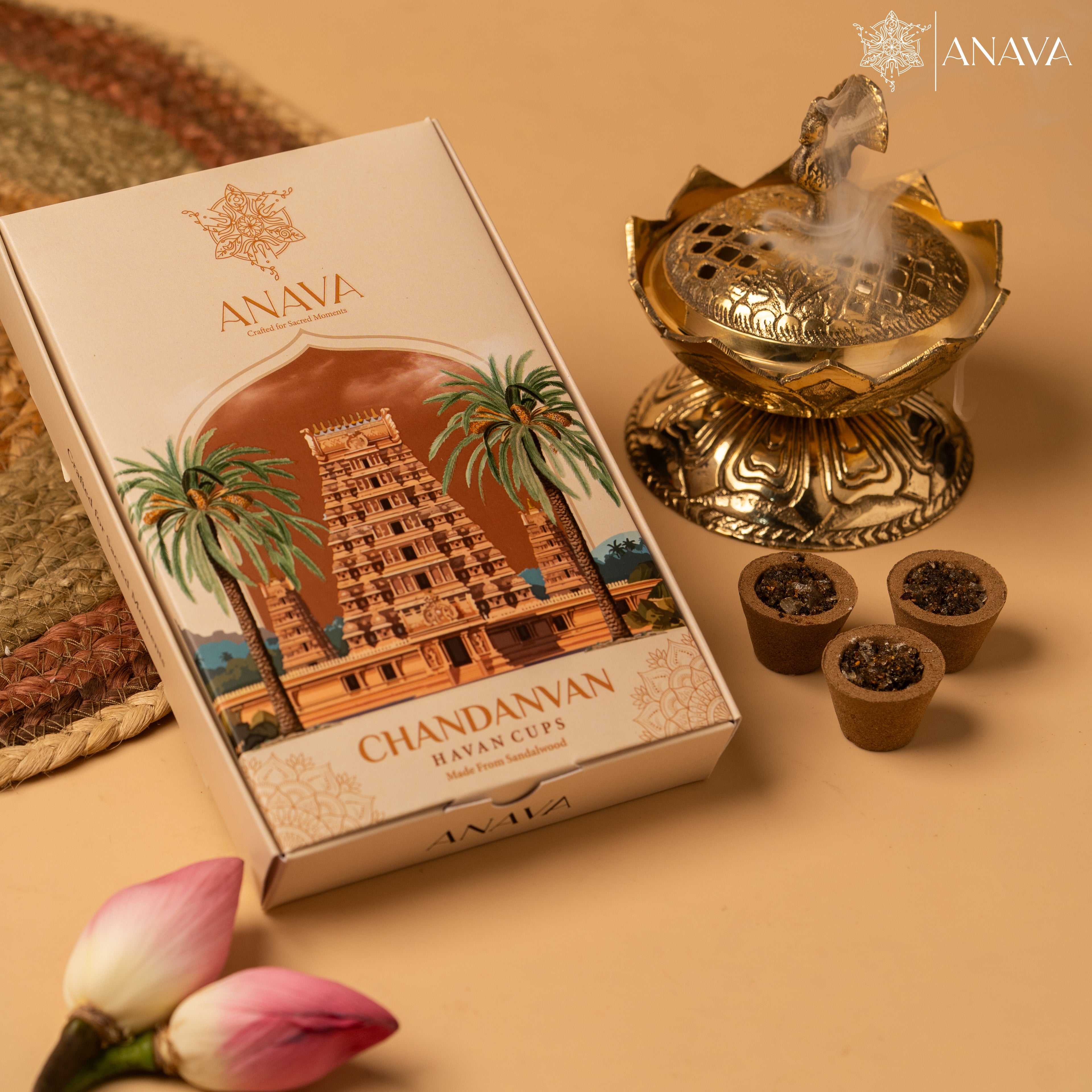 Royal Peacock Brass Dhuni Ritual Set– 14 Havan Cups + Dhuni (Choose Your Havan Cup Pack)