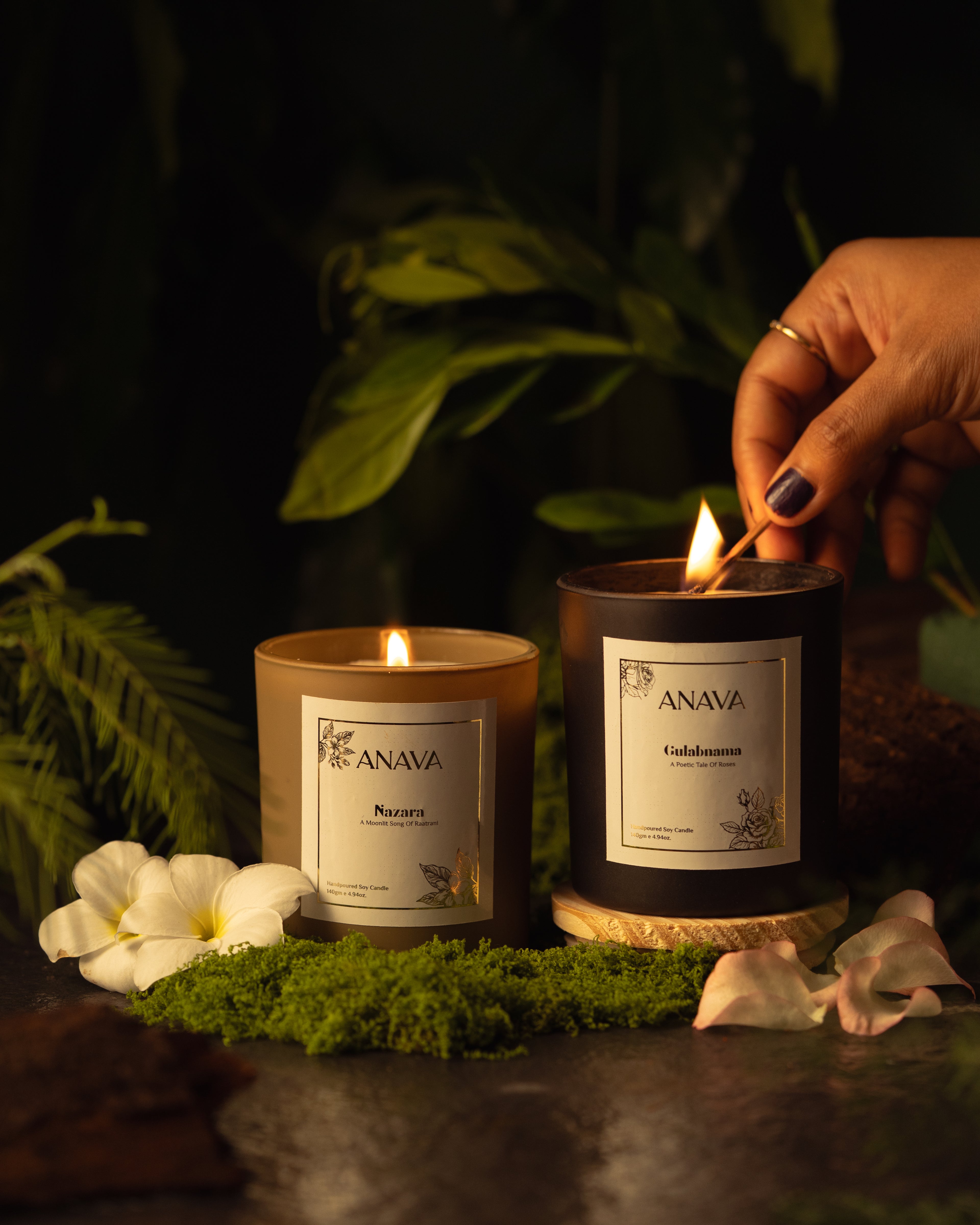 Gulabnama & Nazara Combo – Romantic Rose & Moonlight Jasmine in a Jar- Soy Wax Candle