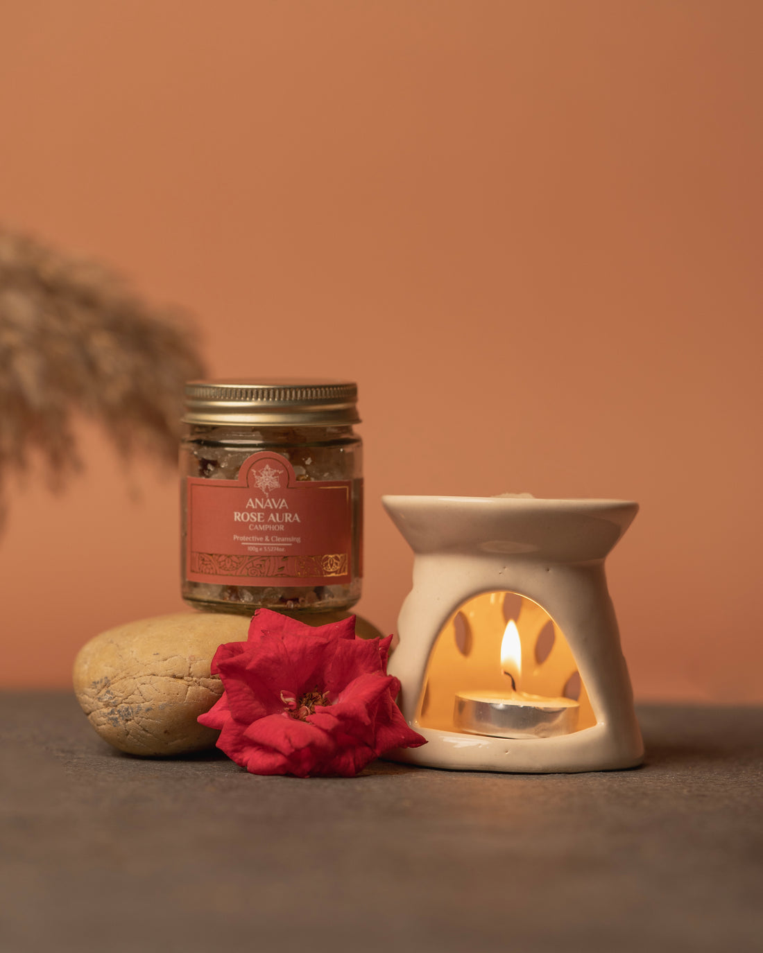 Blissful Aura Diffuser Set- Ceramic Diffuser with Rose/Sandalwood Camphor Blends-50gms