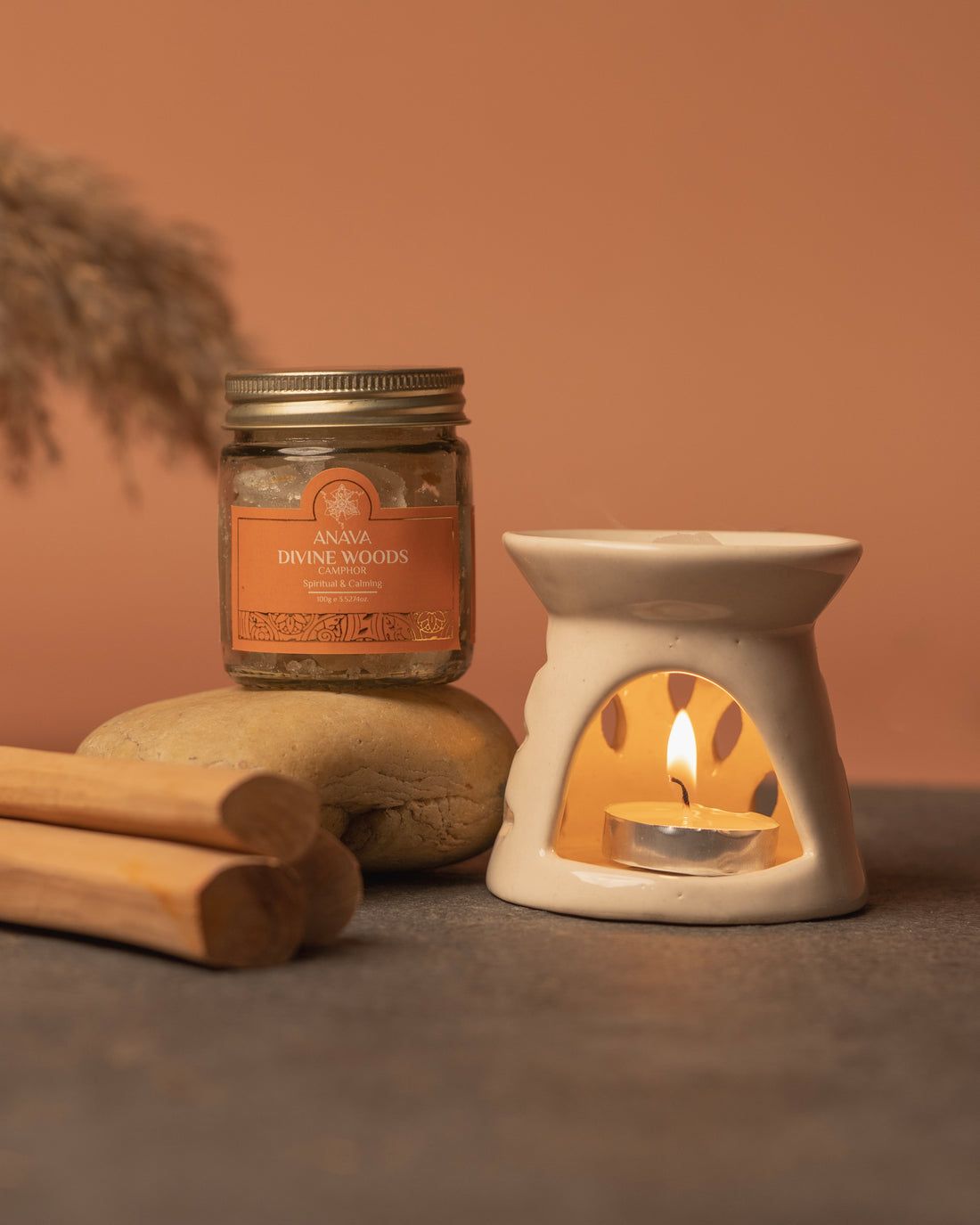 Blissful Aura Diffuser Set- Ceramic Diffuser with Rose/Sandalwood Camphor Blends-50gms