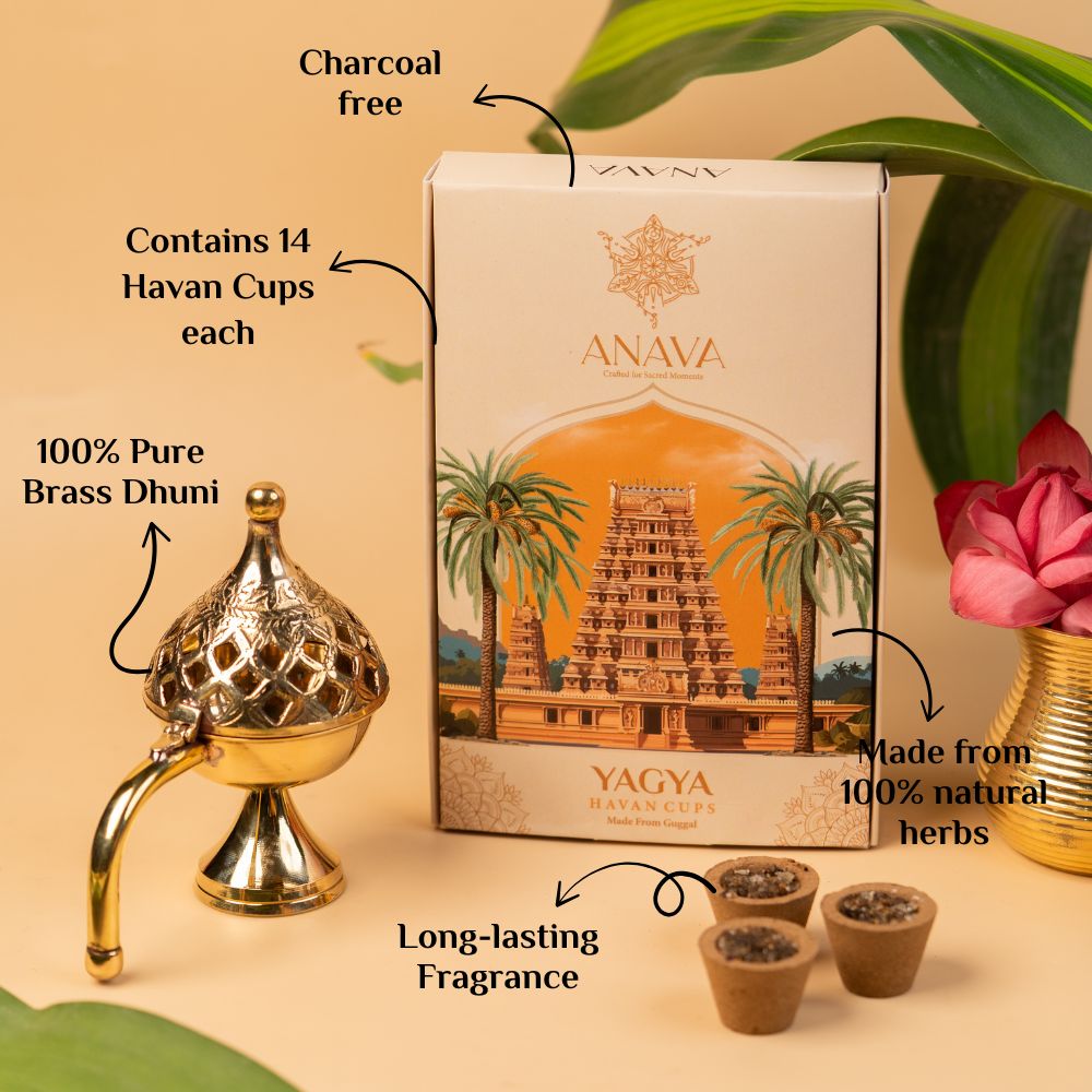 Handmade Havan Cups Set-Golden Brass Dhuni for Divine Worship