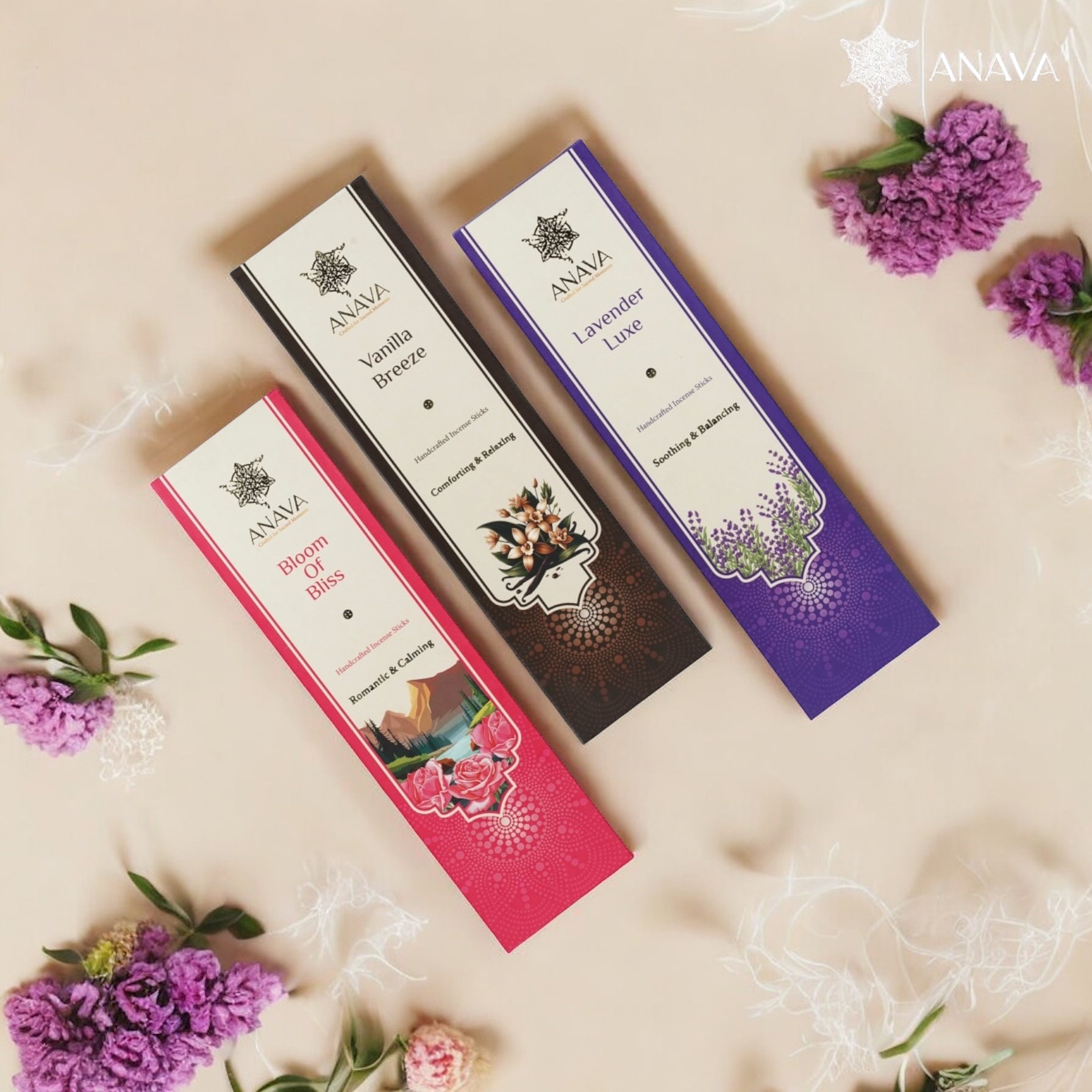 Nirvana Floral Incense Sticks Set- Rose, Vanilla, Lavender