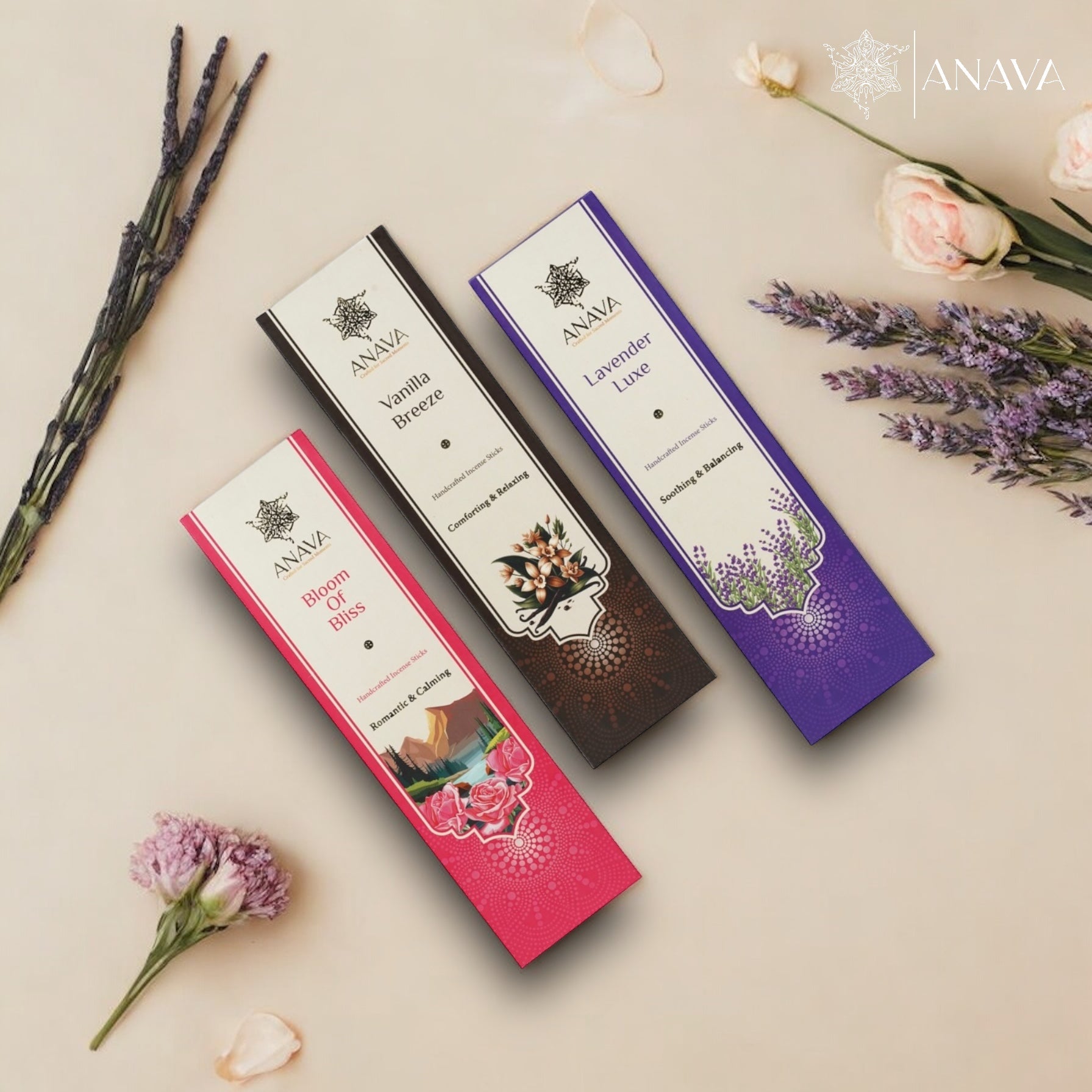 Nirvana Floral Incense Sticks Set- Rose, Vanilla, Lavender