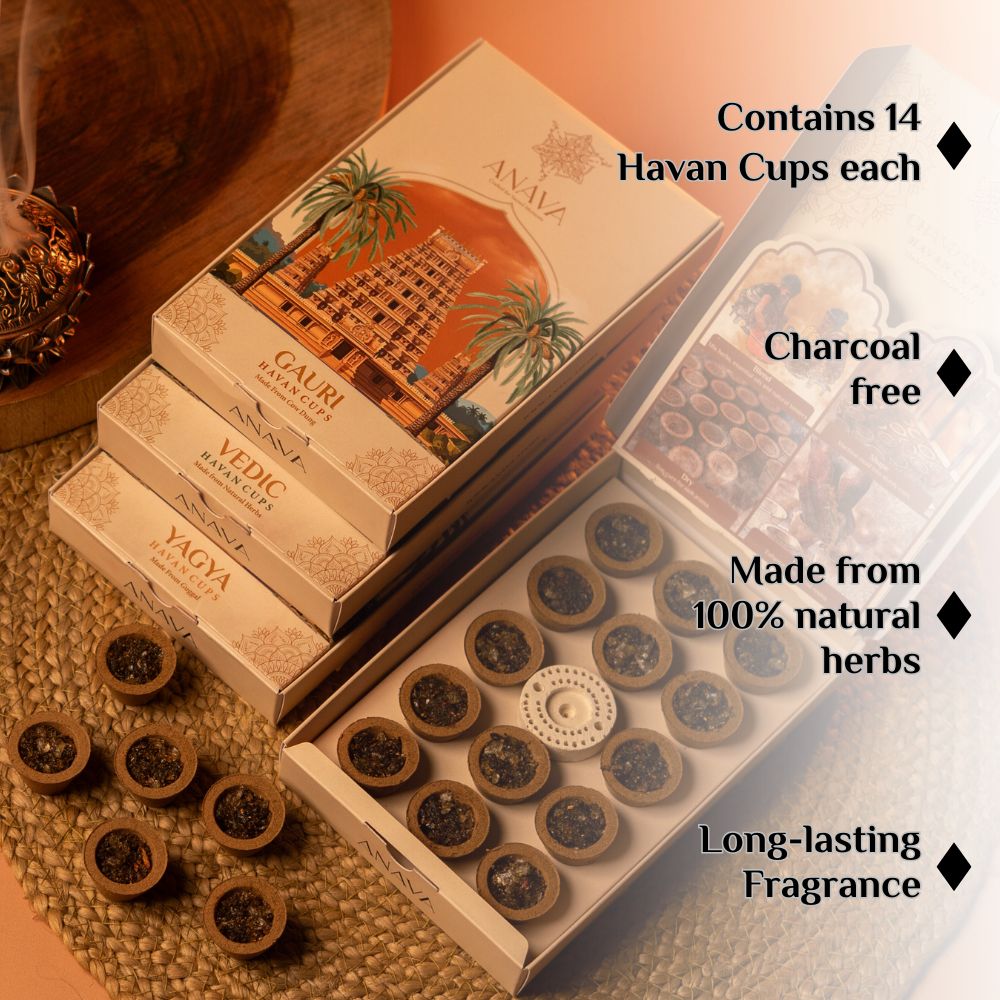 Handmade Havan Cups Set-Golden Brass Dhuni for Divine Worship