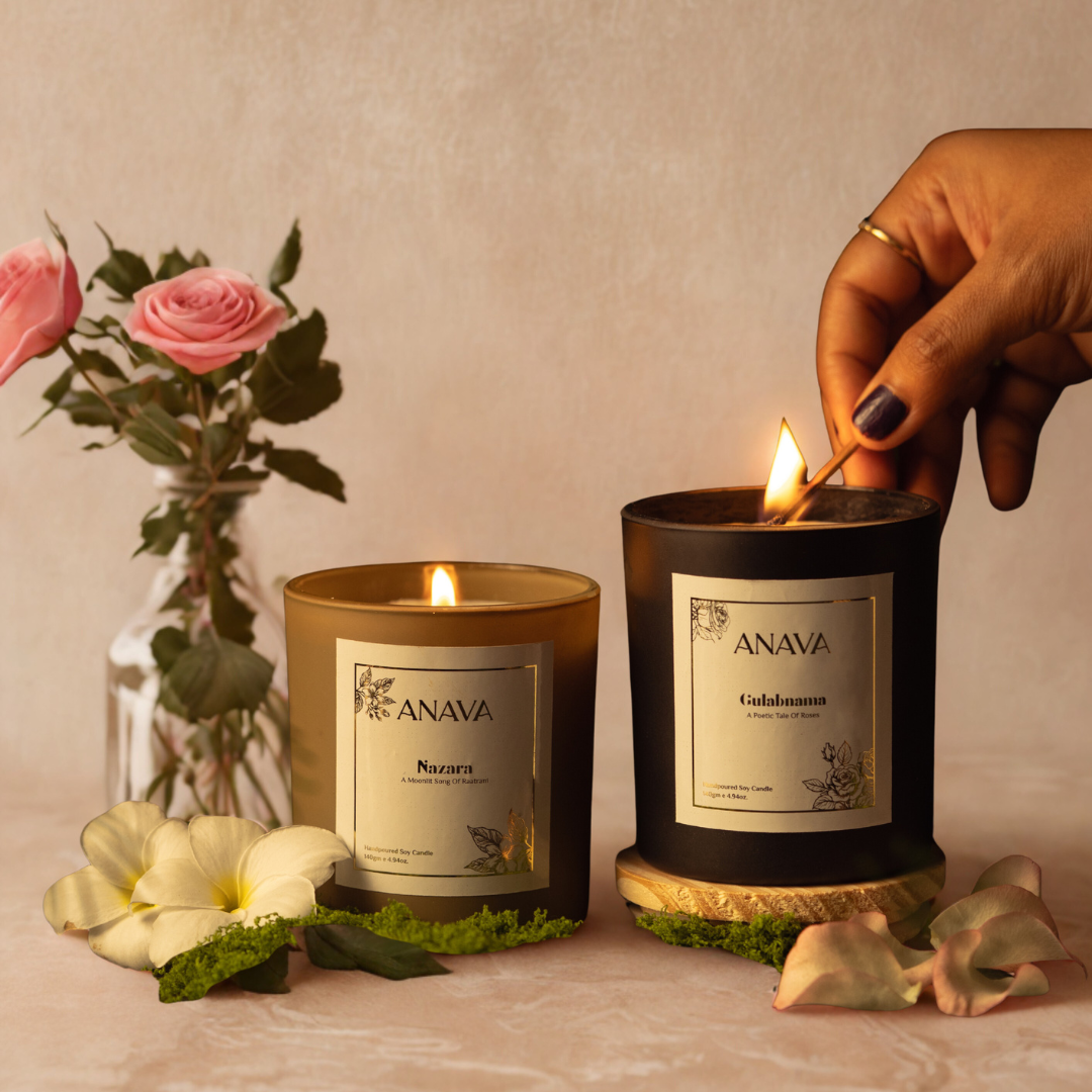 Gulabnama & Nazara Combo – Romantic Rose & Moonlight Jasmine in a Jar- Soy Wax Candle
