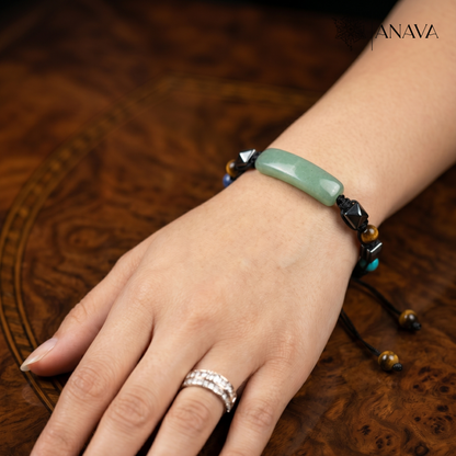 Verdant Aventurine Bar &amp; Shield Band | Handcrafted with Hematite &amp; Multi-Stone Accents | Lab Certified