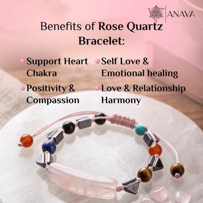 Rose Quartz Bar &amp; Shield Band | Handcrafted with Hematite &amp; Multi-Stone Accents | Lab Certified
