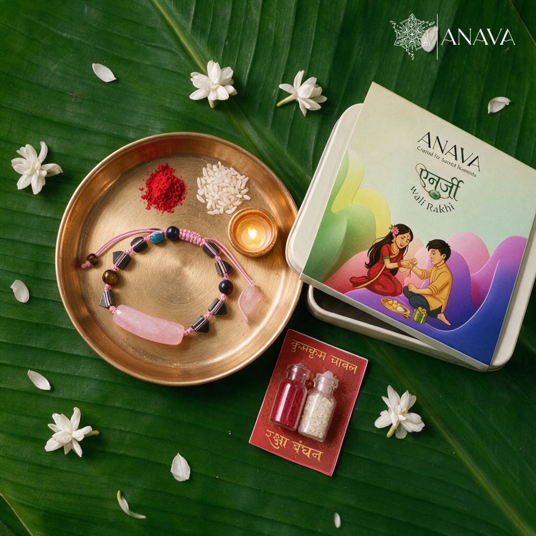 Rose Quartz Rakhi Thread Band | For Sister &amp; Bhabhi