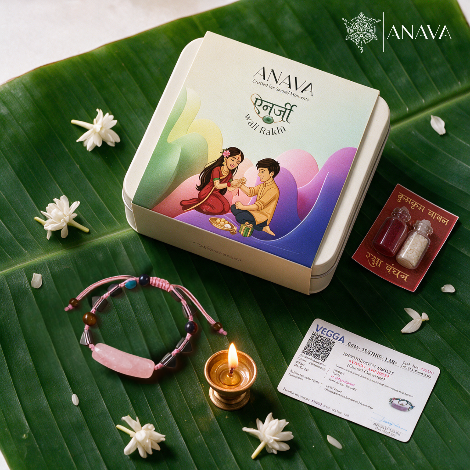 Aventurine &amp; Rose Quartz Thread Band Rakhi Duo | For Bhaiya &amp; Bhabhi