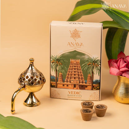 Handmade Havan Cups Set-Golden Brass Dhuni for Divine Worship