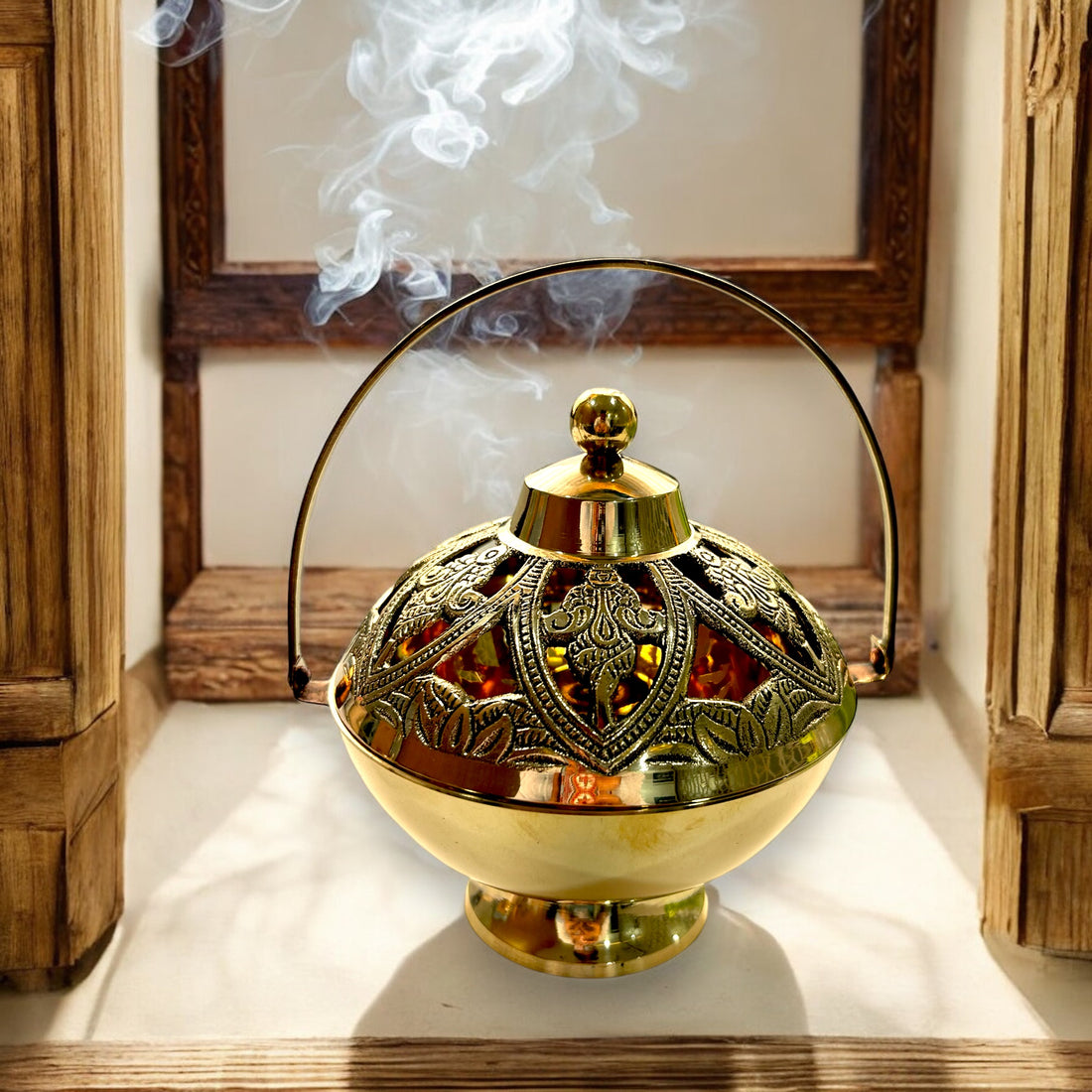 Temple Style-Ornate Brass-Hanging Incense Burner