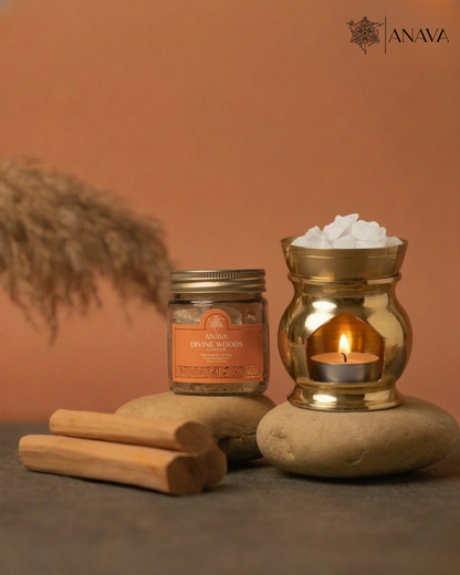 Twilight Camphor Diffuser Set- Combo Pack (Lume Brass Diffuser + Rose/Sandalwood/Vanilla Camphor Blend-50gm)