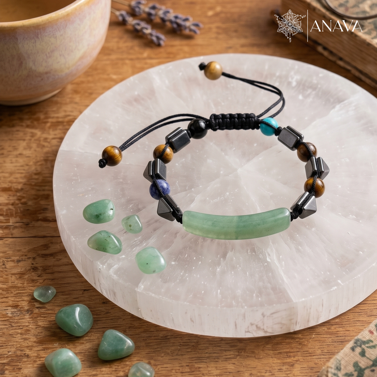 Verdant Aventurine Bar &amp; Shield Band | Handcrafted with Hematite &amp; Multi-Stone Accents | Lab Certified