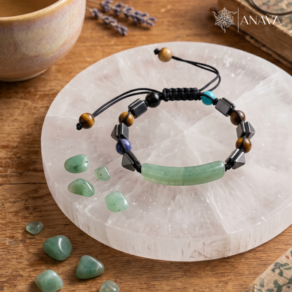 Verdant Aventurine Bar &amp; Shield Band | Handcrafted with Hematite &amp; Multi-Stone Accents | Lab Certified