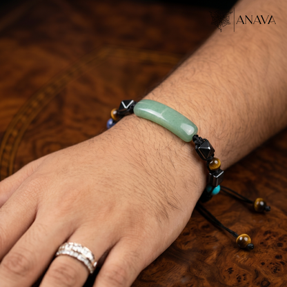 Verdant Aventurine Bar &amp; Shield Band | Handcrafted with Hematite &amp; Multi-Stone Accents | Lab Certified