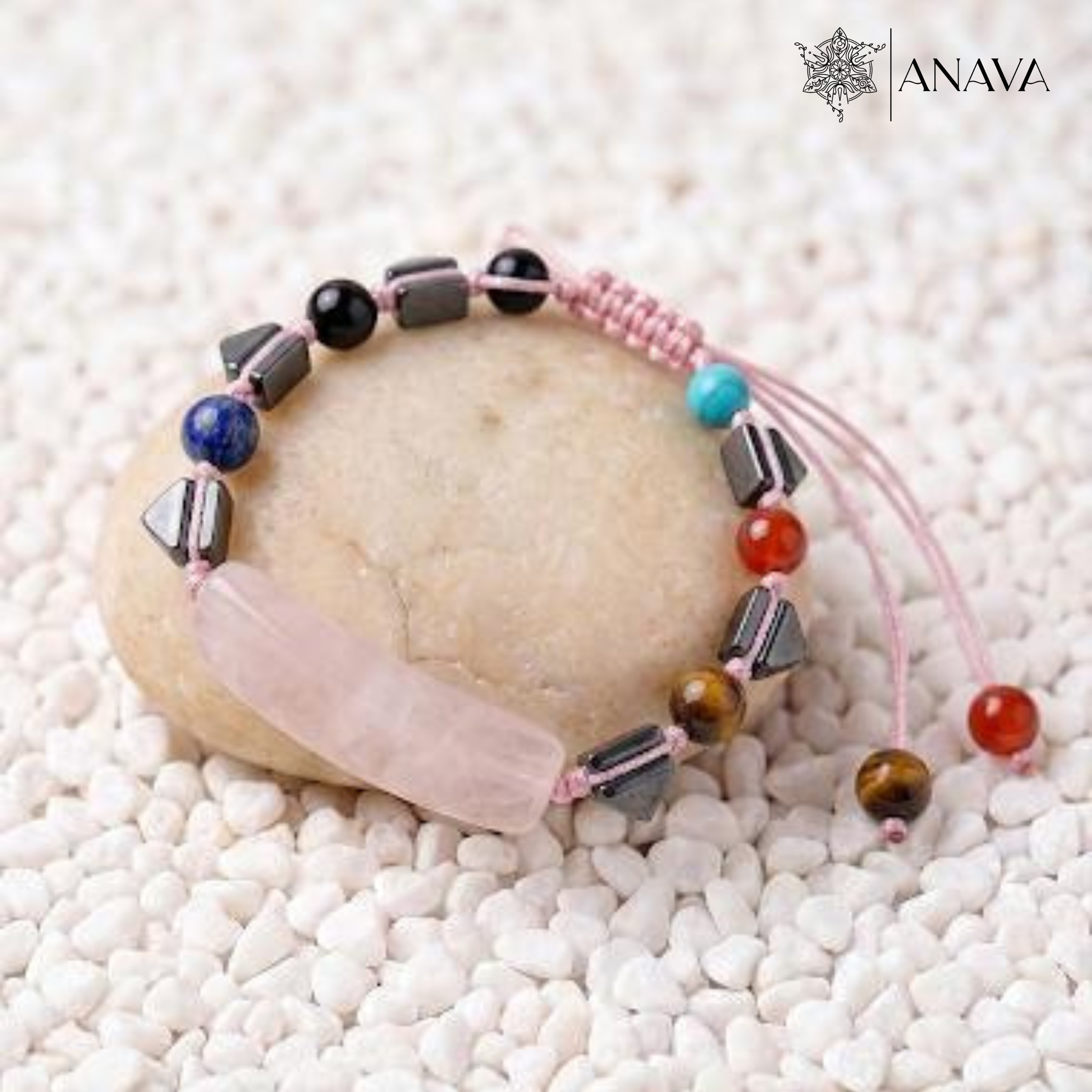 Rose Quartz Bar &amp; Shield Band | Handcrafted with Hematite &amp; Multi-Stone Accents | Lab Certified