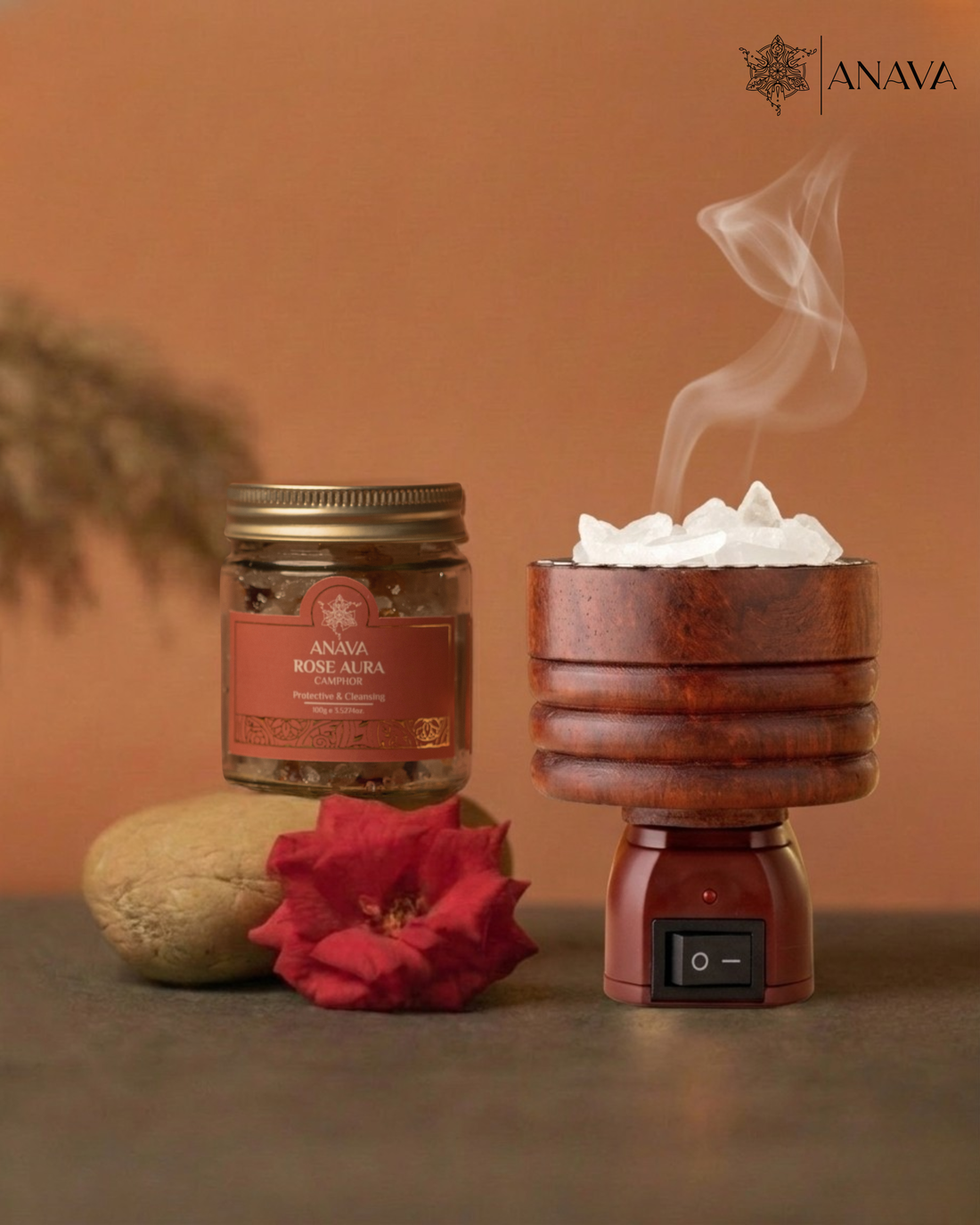 Node Plug-in Camphor Diffuser Set - Combo Pack (Electric Burner + Rose/Sandalwood/Vanilla Camphor Blend-50gm)