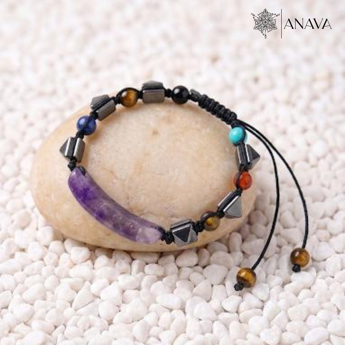Imperial Amethyst Bar &amp; Shield Band| Handcrafted with Hematite &amp; Multi-Stone Accents | Lab Certified