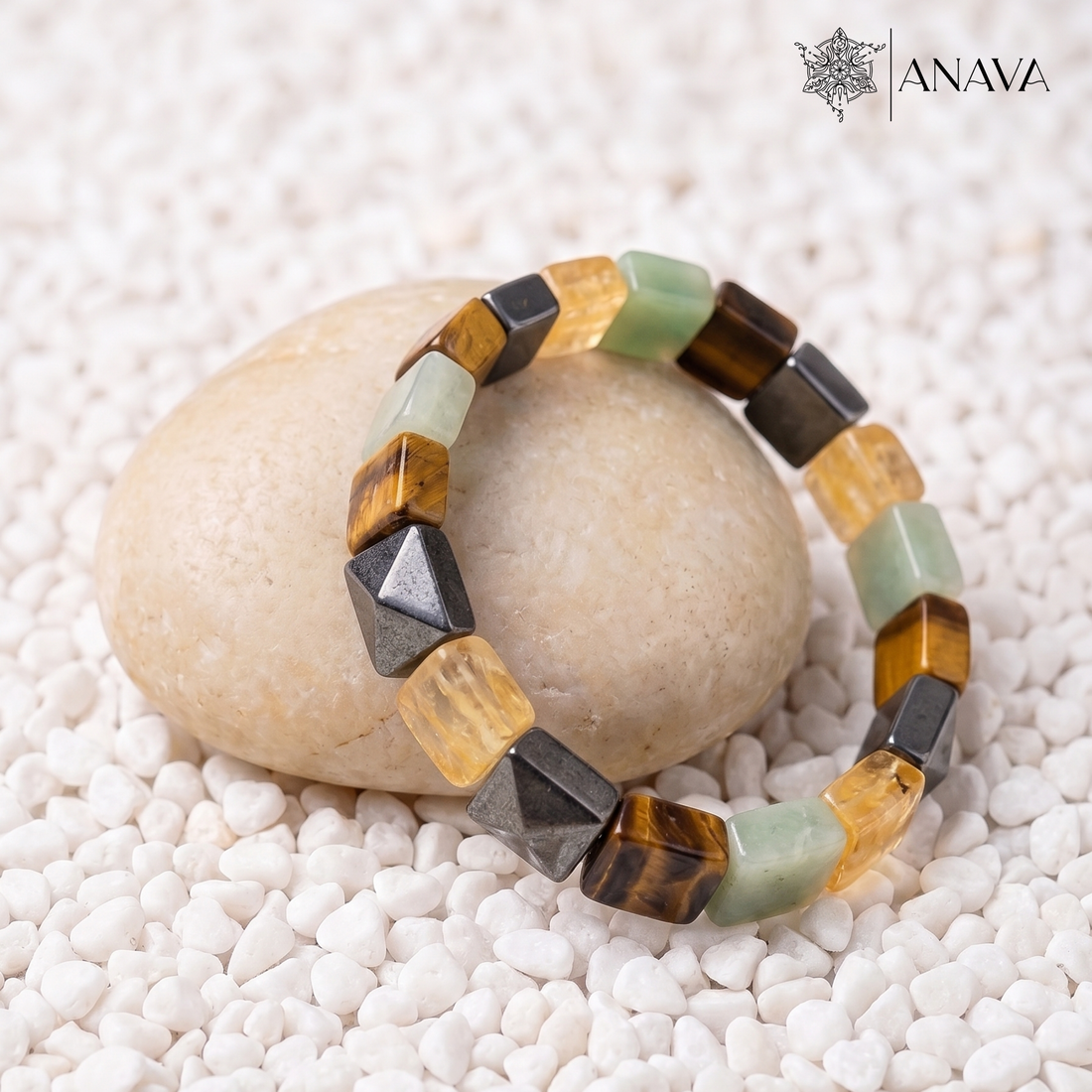 Dhan Vriddhi Cubical Band | Pyrite, Tiger Eye, Citrine &amp; Aventurine | Lab Certified
