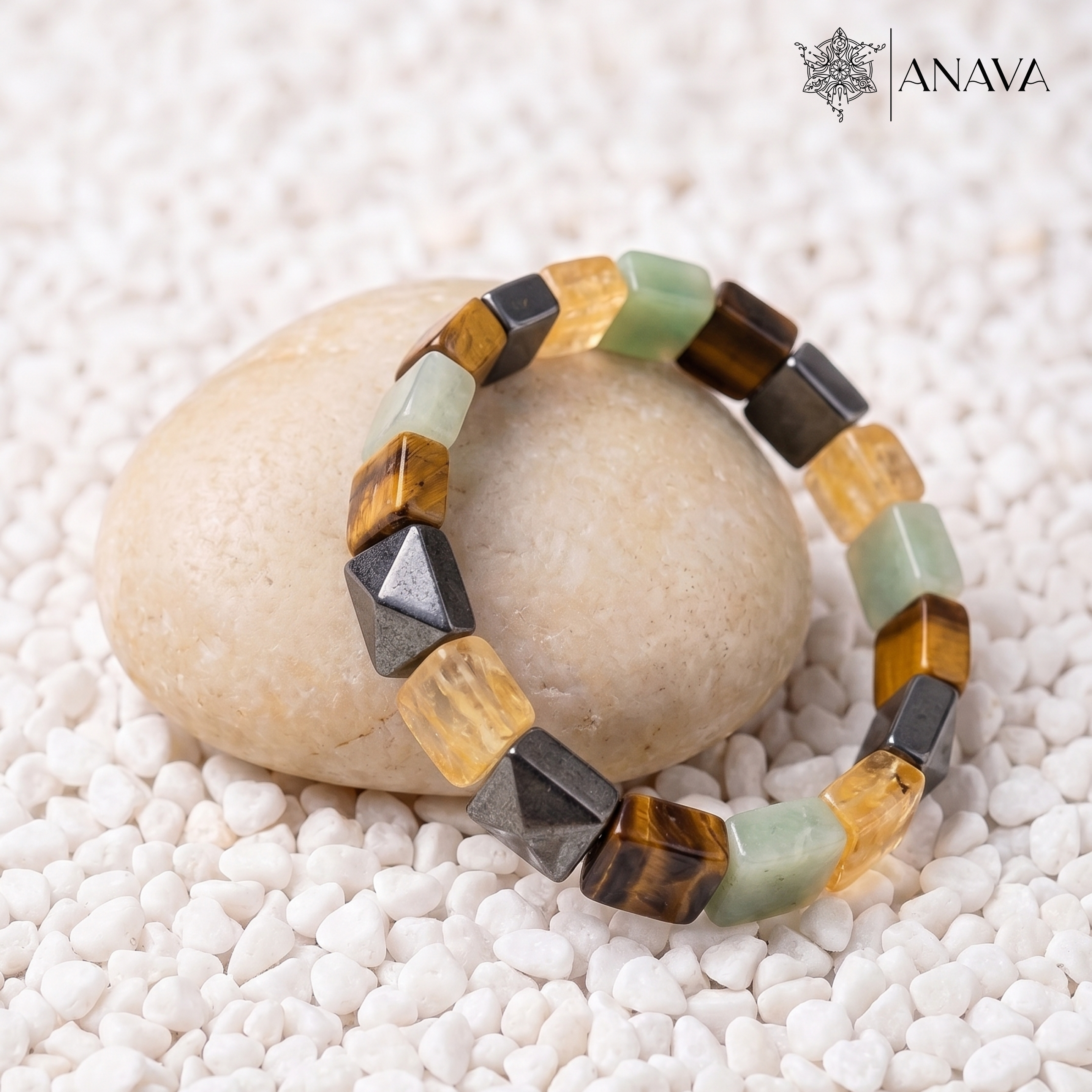 Dhan Vriddhi Cubical Band | Pyrite, Tiger Eye, Citrine &amp; Aventurine | Lab Certified