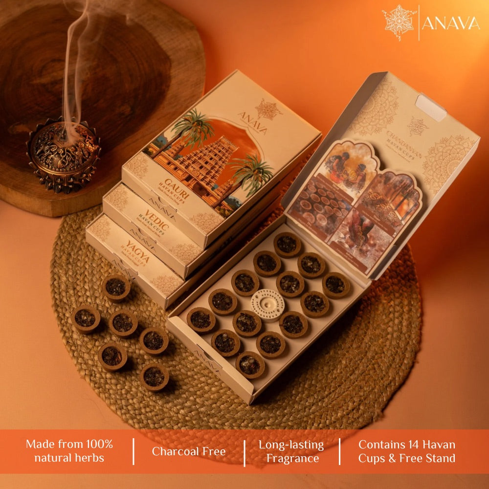 Ritual Havan Cups Combo Pack-Sandalwood, Cow Dung, Guggal &amp; Natural Herbal Blend