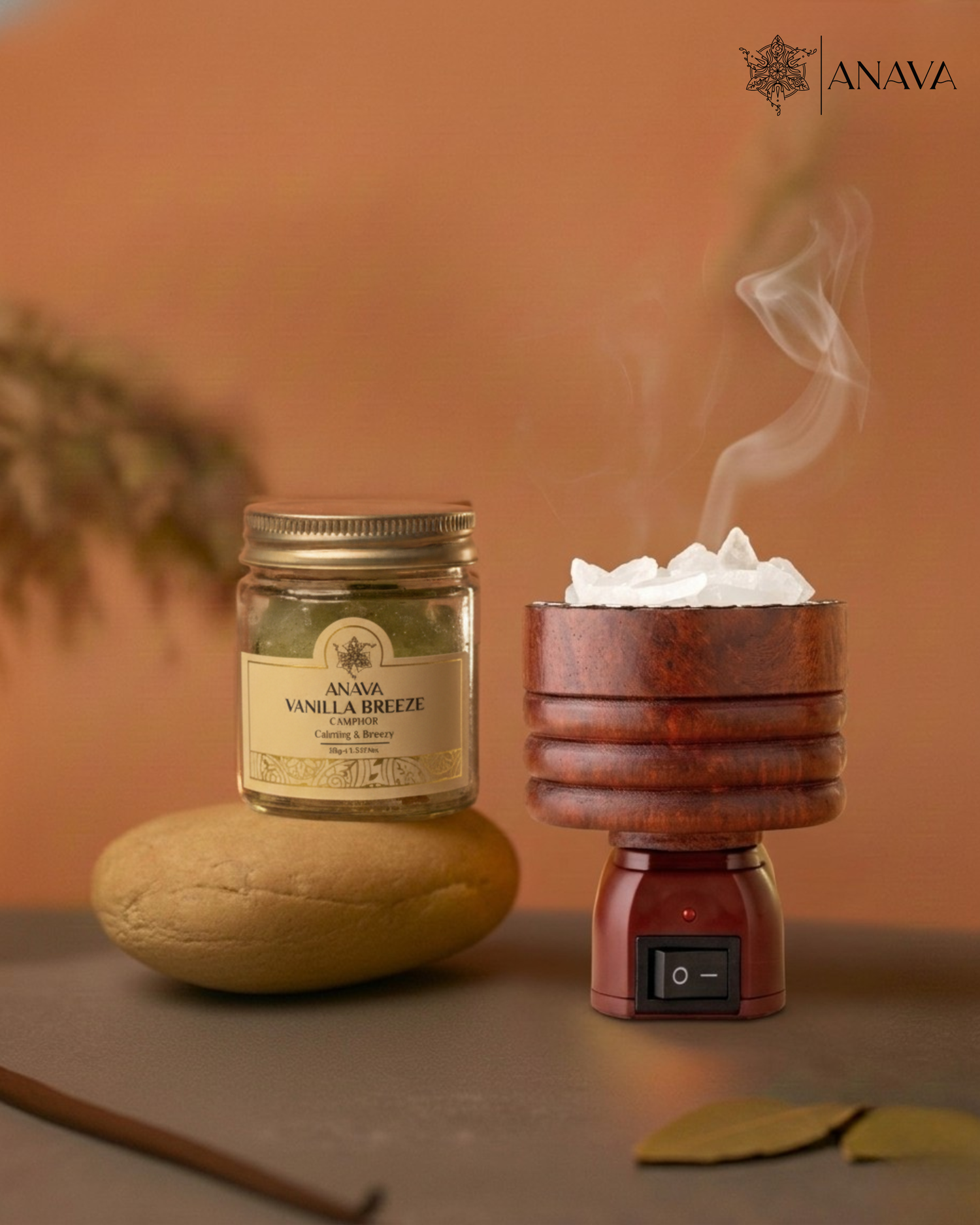 Node Plug-in Camphor Diffuser Set - Combo Pack (Electric Burner + Rose/Sandalwood/Vanilla Camphor Blend-50gm)