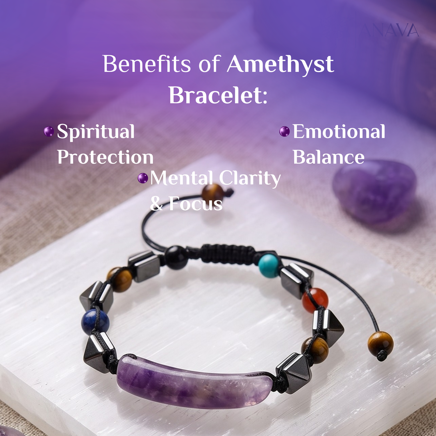Imperial Amethyst Bar &amp; Shield Band| Handcrafted with Hematite &amp; Multi-Stone Accents | Lab Certified
