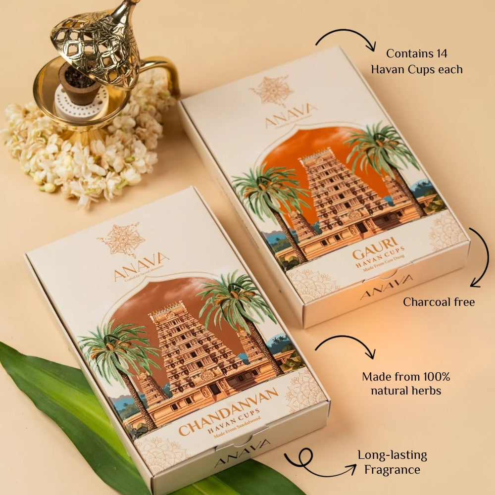 Sacred Havan Cups Combo Pack-blended Sandalwood &amp; Cow Dung