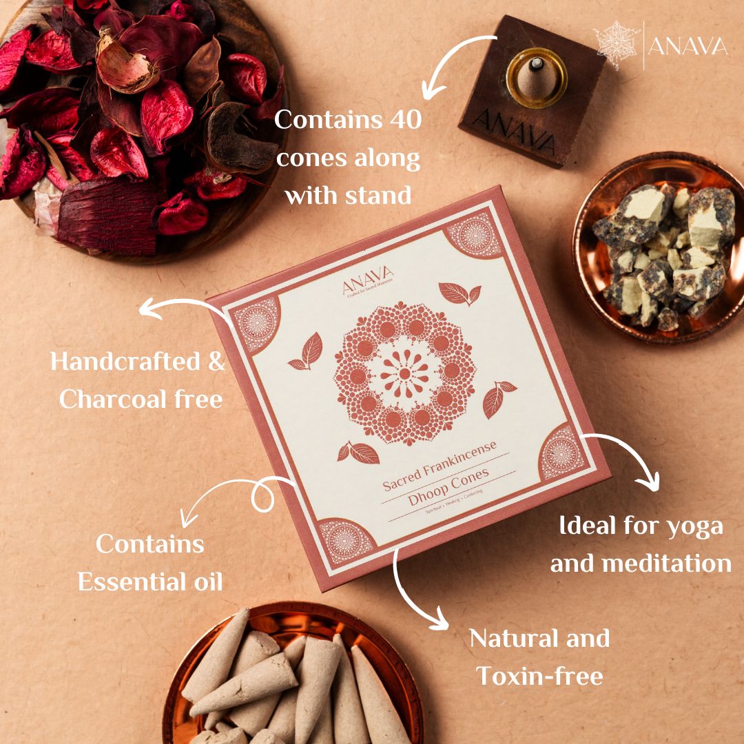 Sacred Frankincense Dhoop Cones – Pack Contains 40 cones + 1 Free Stand