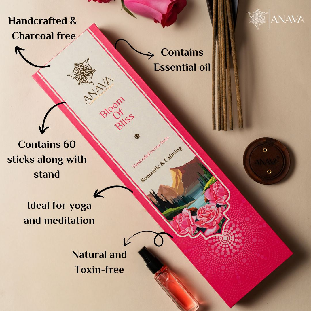 Bloom of Bliss Incense Sticks(Rose)  – Pack of 60 Sticks + 1 Free Stand