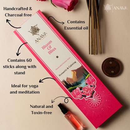 Bloom of Bliss Incense Sticks(Rose)  – Pack of 60 Sticks + 1 Free Stand