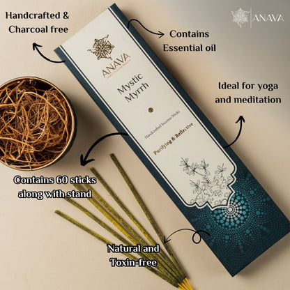 Mystic Myrrh Incense Sticks – Pack of 60 Sticks + 1 Free Stand