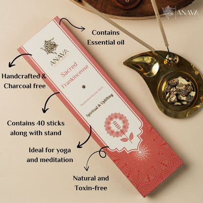 Sacred Frankincense Incense Sticks – Pack of 40 Sticks + 1 Free Stand