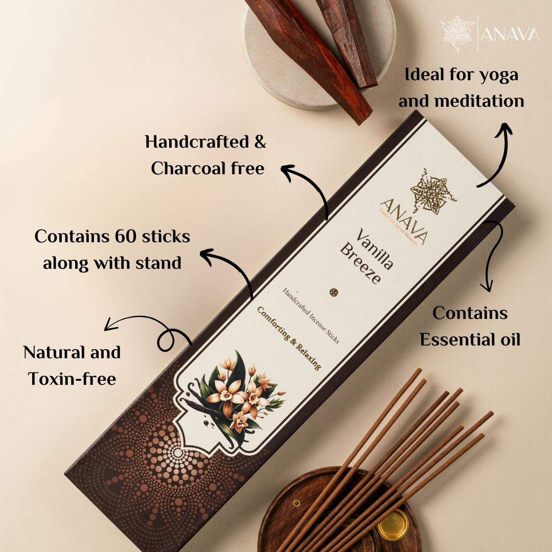 Vanilla Breeze Incense Sticks – Pack of 60 Sticks + 1 Free Stand
