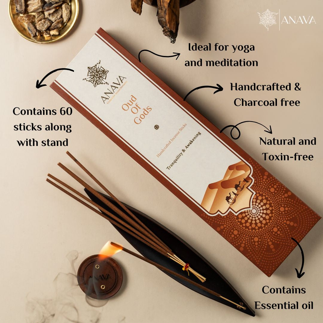 Oud of God Incense Sticks – Pack of 60 Sticks + 1 Free Stand