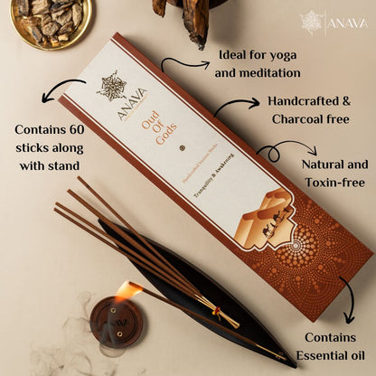 Oud of God Incense Sticks – Pack of 60 Sticks + 1 Free Stand