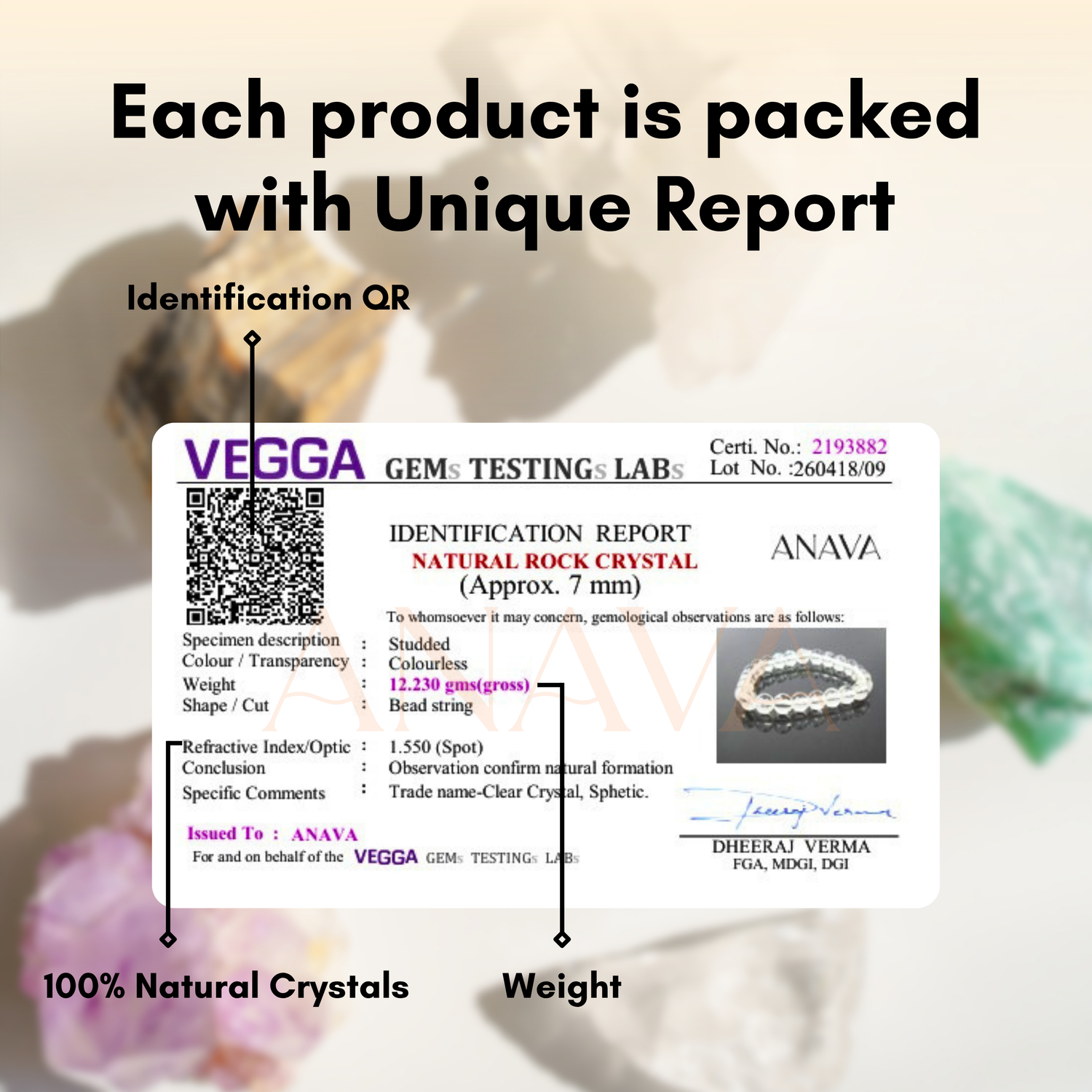 Luminescent Clear Quartz Bracelet | Dhanya Laxmi(Sphatik) | Lab Certified