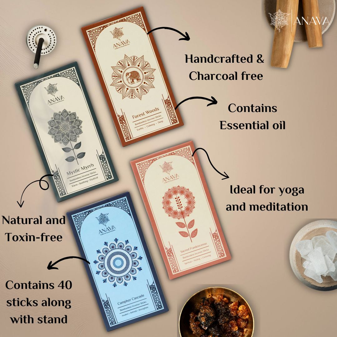 Nirvana Essence Set Bambooless Incense Sticks –Pack Of 4 (160 Dhoop Sticks) + 4 Free Stands