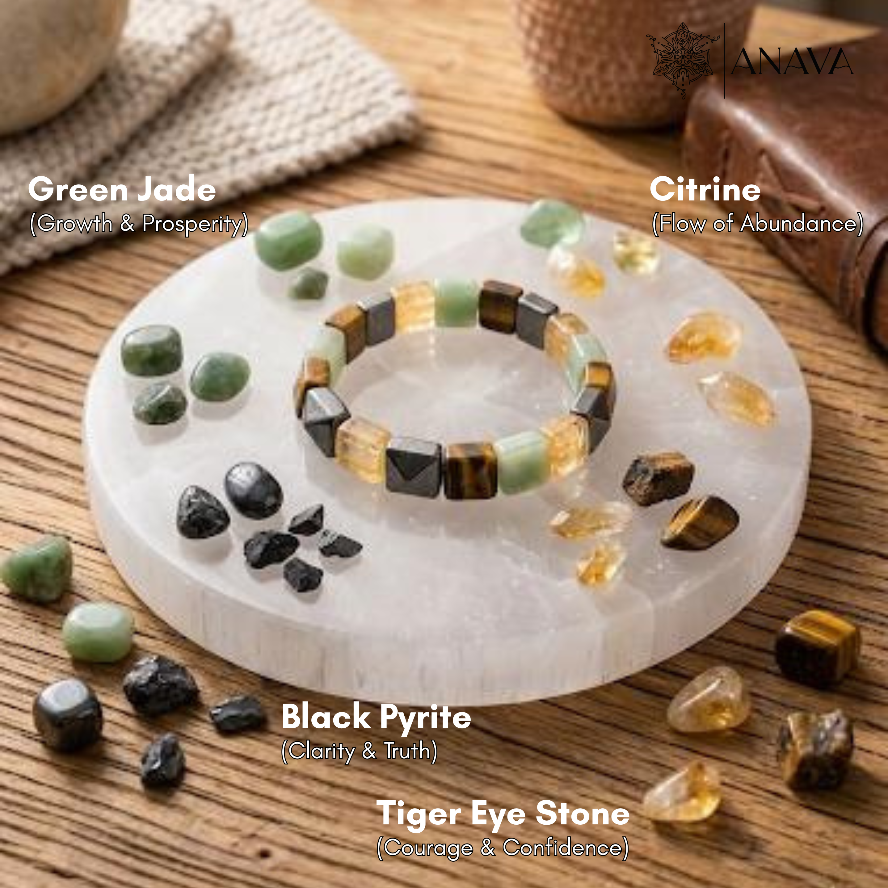 Dhan Vriddhi Cubical Band | Pyrite, Tiger Eye, Citrine &amp; Aventurine | Lab Certified