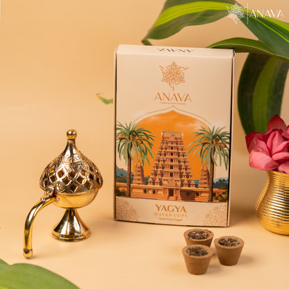 Handmade Havan Cups Set-Golden Brass Dhuni for Divine Worship
