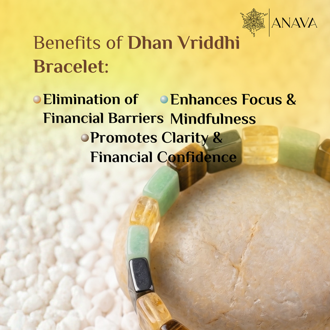 Dhan Vriddhi Cubical Band | Pyrite, Tiger Eye, Citrine &amp; Aventurine | Lab Certified